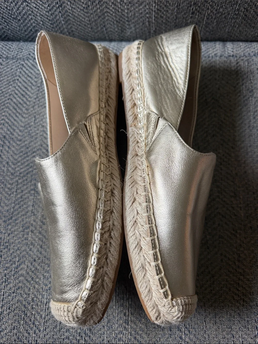 Sam Edelman Kenley Gold Leather Rounded Toe Slip On Espadrilles Flats Size: 10